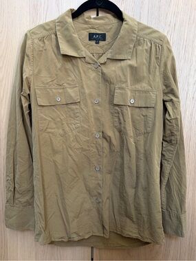 A.P.C. Lightweight Button-Front Shirt Jacket in Khaki